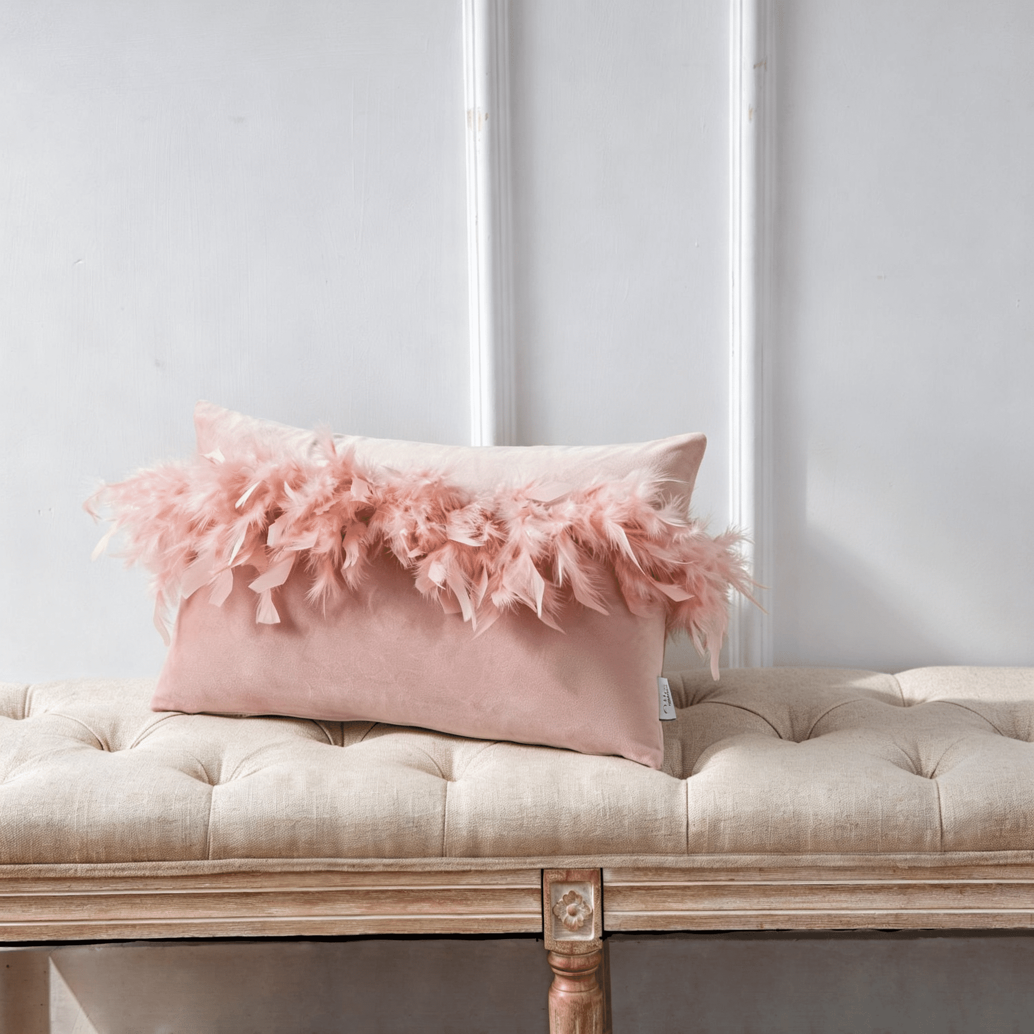 Phantoscope Feather Velvet Decorative Throw Pillow, 12 x 20 in, Light Pink, 1 Pack