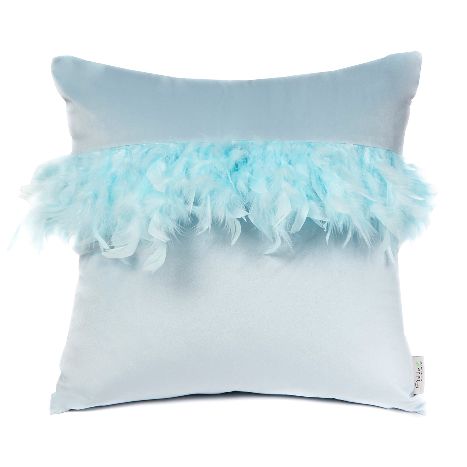 Phantoscope Feather Velvet Decorative Throw Pillow, 18 x 18 in, Light Blue, 1 Pack