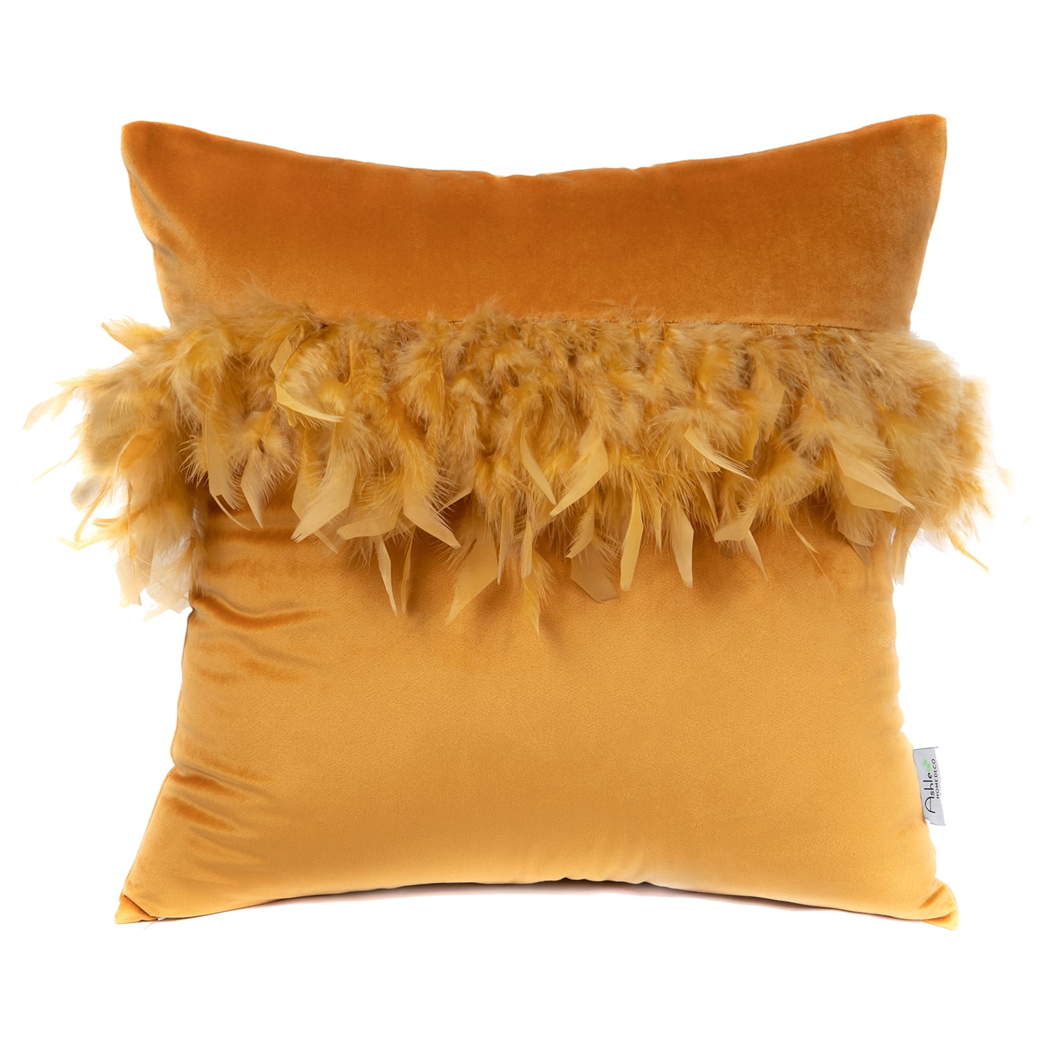 Phantoscope Feather Velvet Decorative Throw Pillow, 18 x 18 in, Orange, 1 Pack