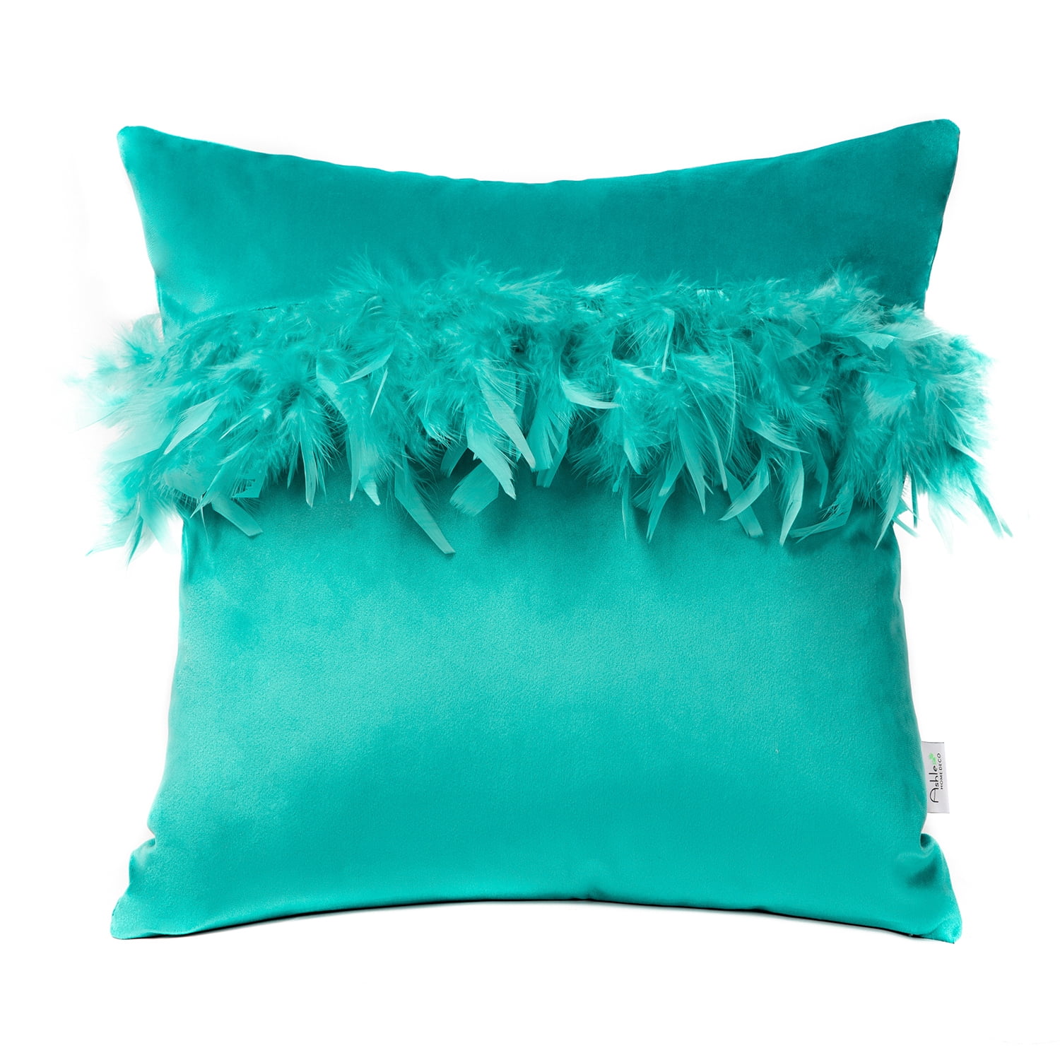 Phantoscope Feather Velvet Decorative Throw Pillow, 18 x 18 in, Turquoise, 1 Pack