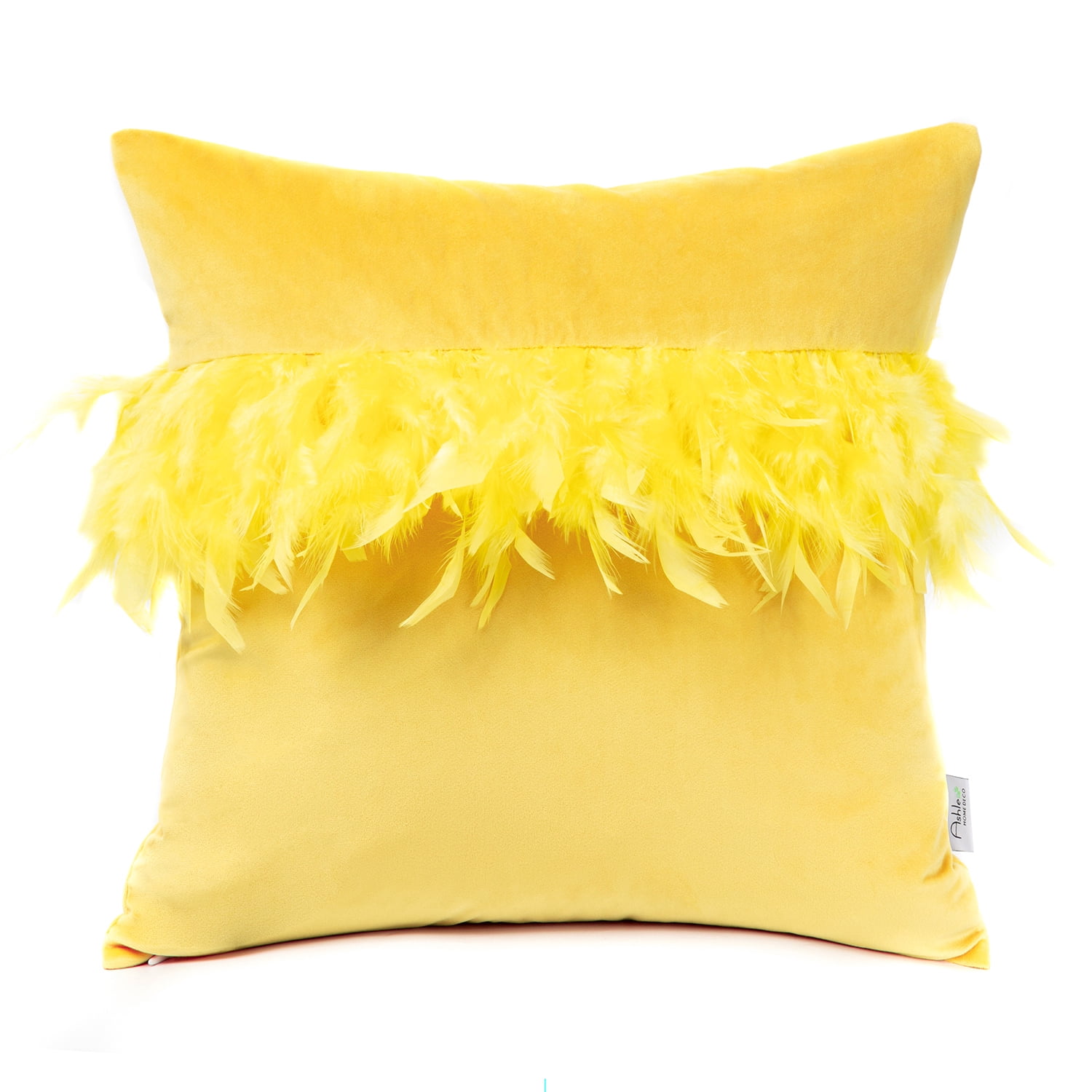 Phantoscope Feather Velvet Decorative Throw Pillow, 18 x 18 in, Yellow, 1 Pack