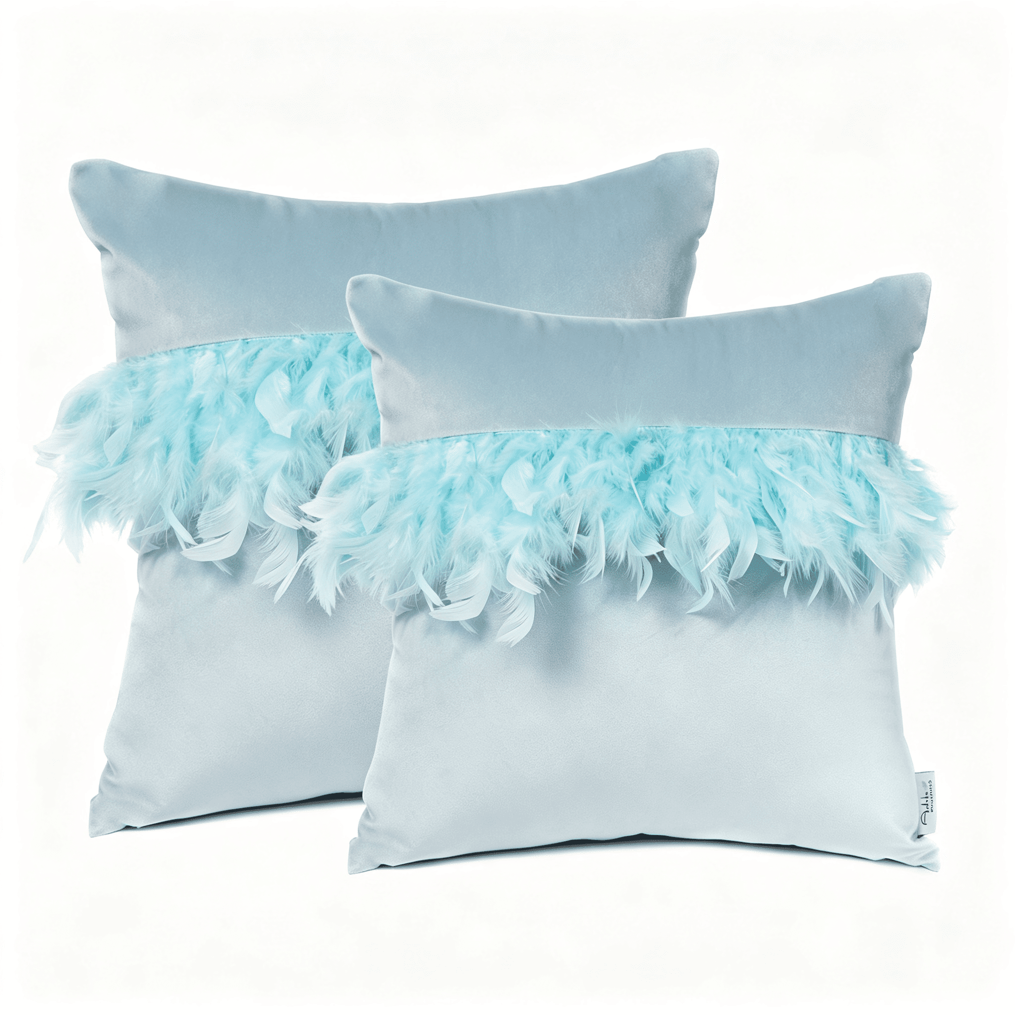 Phantoscope Feather Velvet Decorative Throw Pillows, 18 x 18 in, Light Blue, 2 Pack