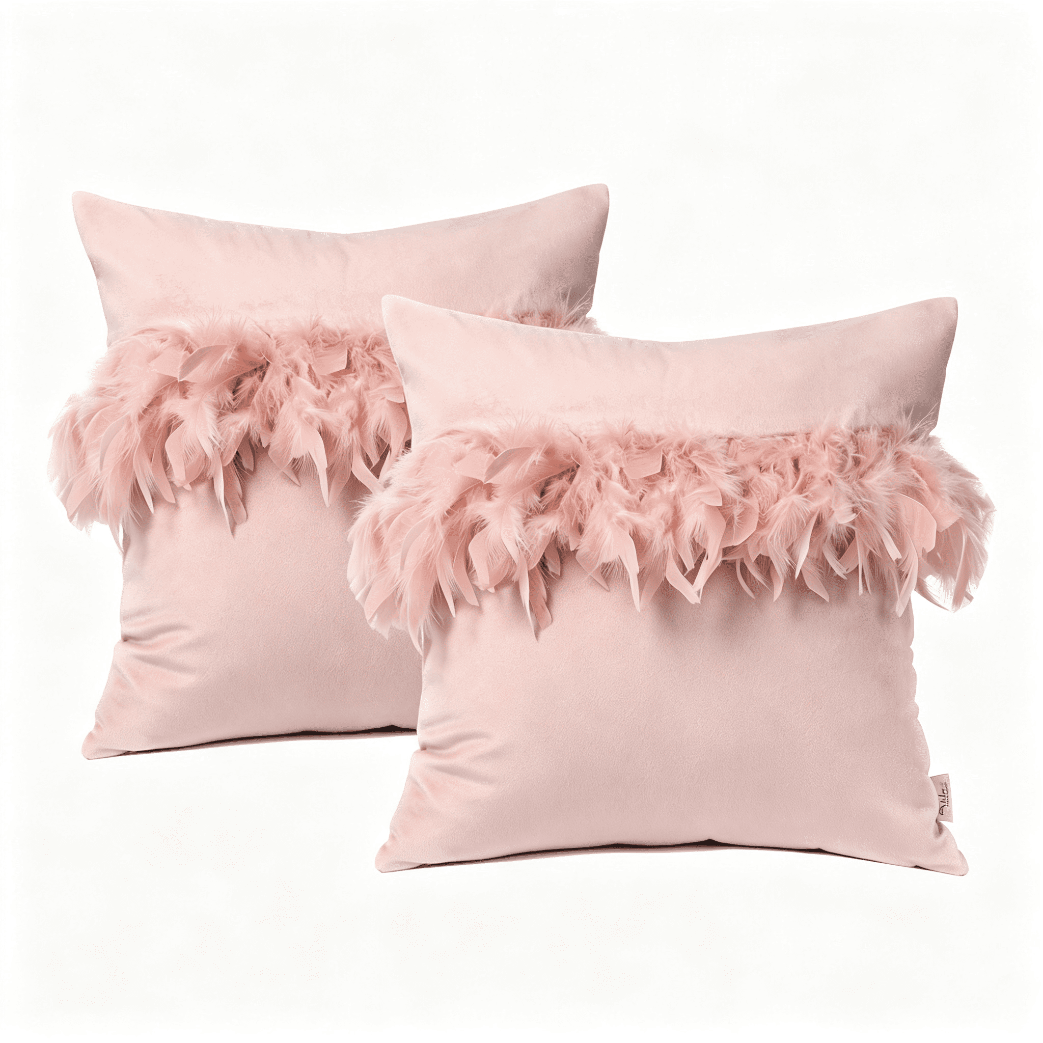 Phantoscope Feather Velvet Decorative Throw Pillows, 18 x 18 in, Light Pink, 2 Pack