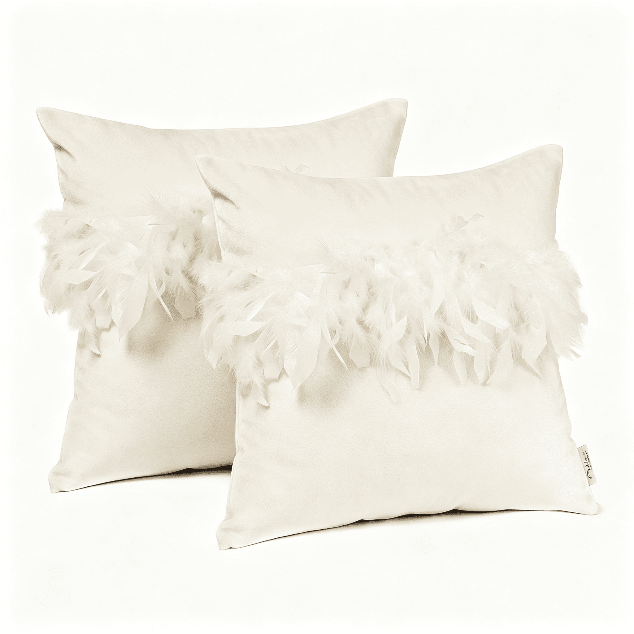 Phantoscope Feather Velvet Decorative Throw Pillows, 18 x 18 in, Off White, 2 Pack