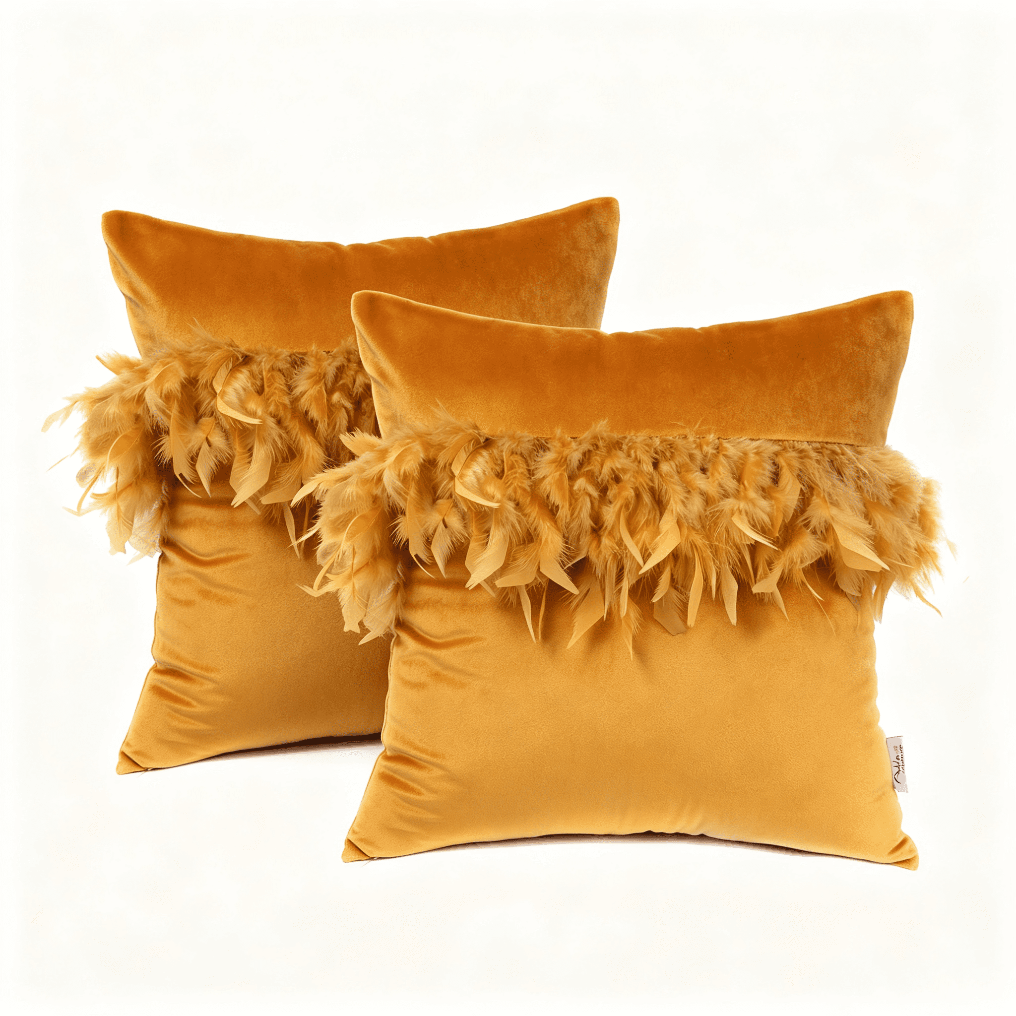 Phantoscope Feather Velvet Decorative Throw Pillows, 18 x 18 in, Orange, 2 Pack