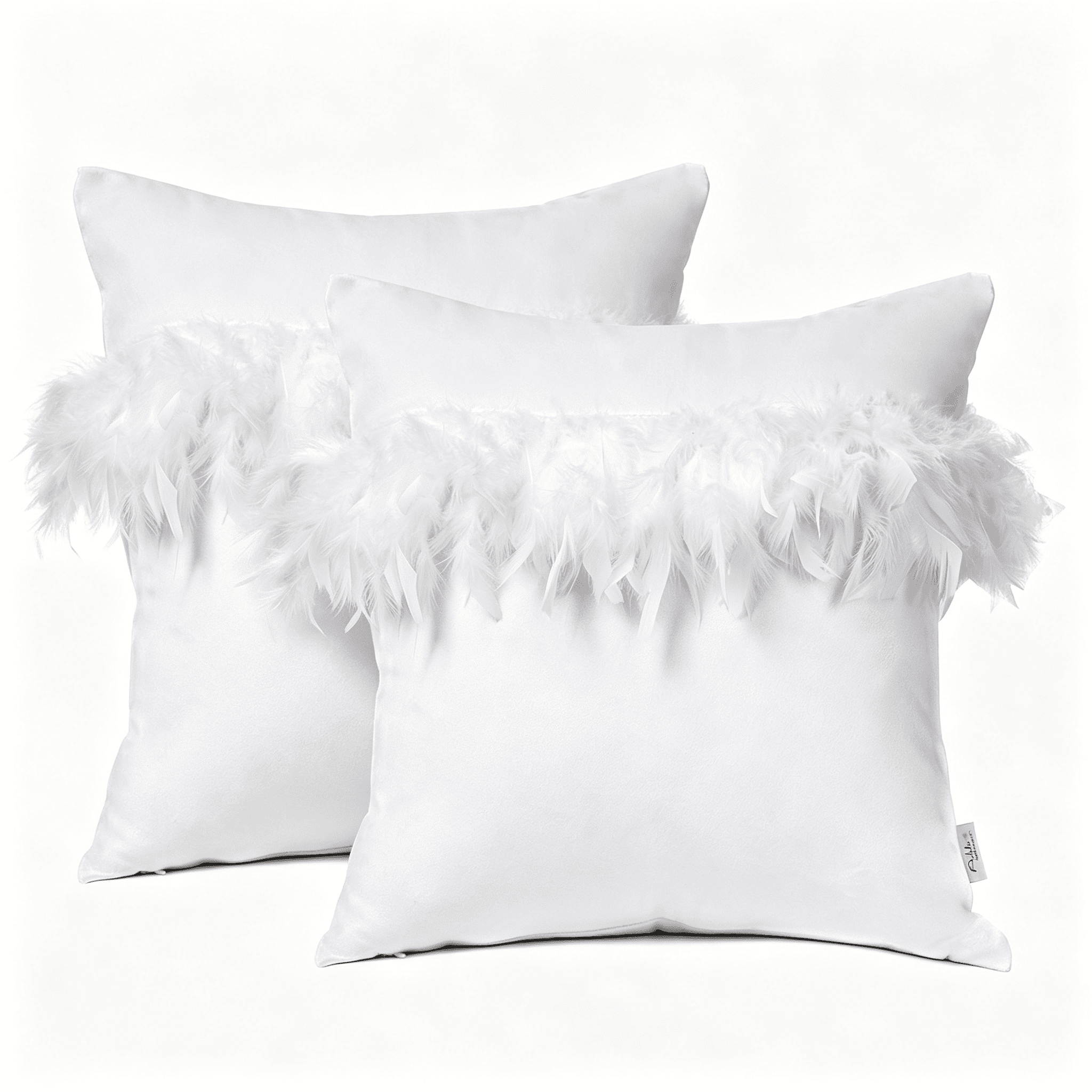 Phantoscope Feather Velvet Decorative Throw Pillows, 18 x 18 in, Pure White, 2 Pack