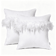 Phantoscope Feather Velvet Decorative Throw Pillows, 18 x 18 in, Pure White, 2 Pack
