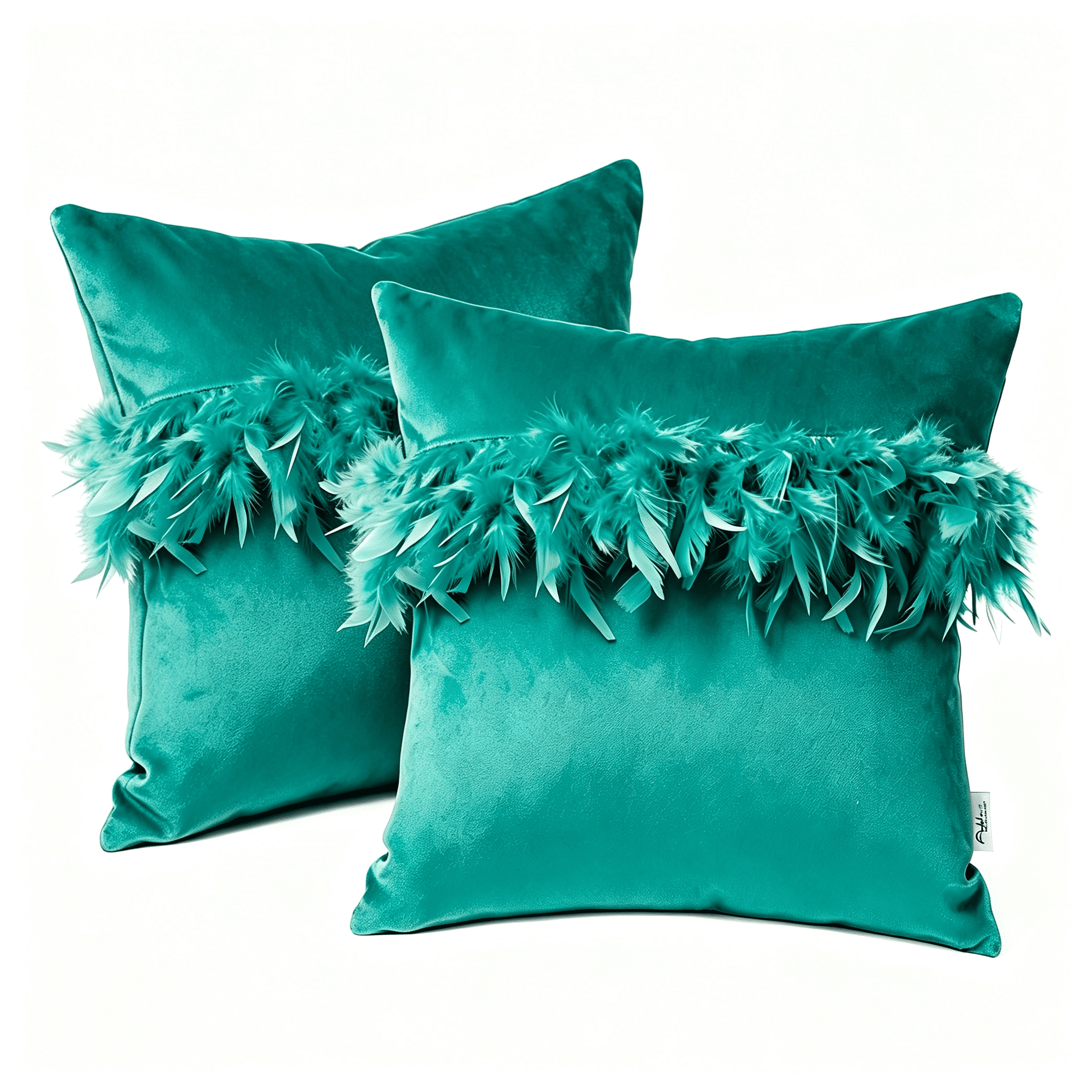 Phantoscope Feather Velvet Decorative Throw Pillows, 18 x 18 in, Turquoise, 2 Pack