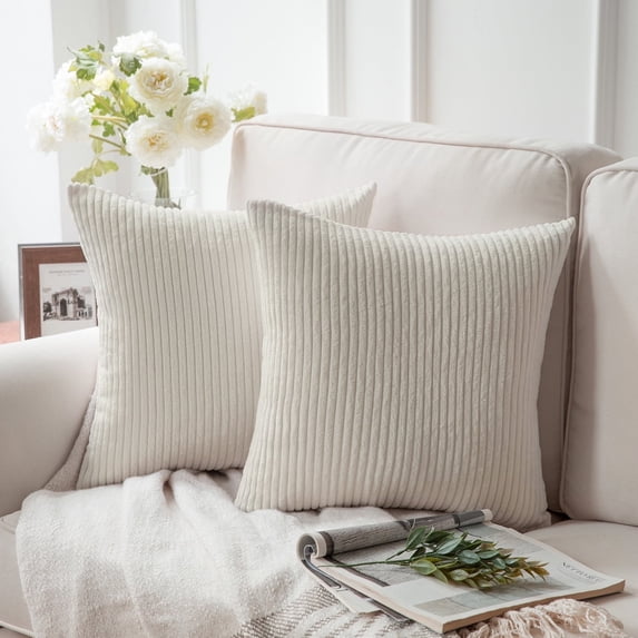 Phantoscope Pillow Covers Set of 2, 18x18 inch, Corduroy Velvet, Off White, Decorative Couch Cushion Covers
