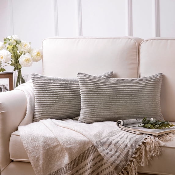 Phantoscope Pillow Covers Set of 2, 12x20 inch, Corduroy Velvet, Gray, Decorative Couch Cushion Covers