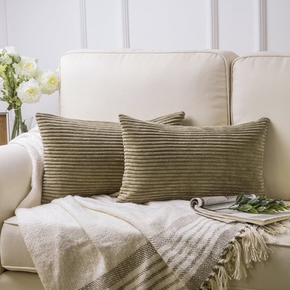 Phantoscope Pillow Covers Set of 2, 12x20 inch, Corduroy Velvet, Light Brown, Decorative Couch Cushion Covers