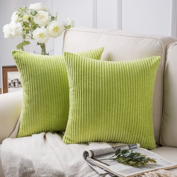 Phantoscope 18 in x 18 in Contemporary Green Solid Print Corduroy Decorative Pillow Case, Zip Closure (2 Count)