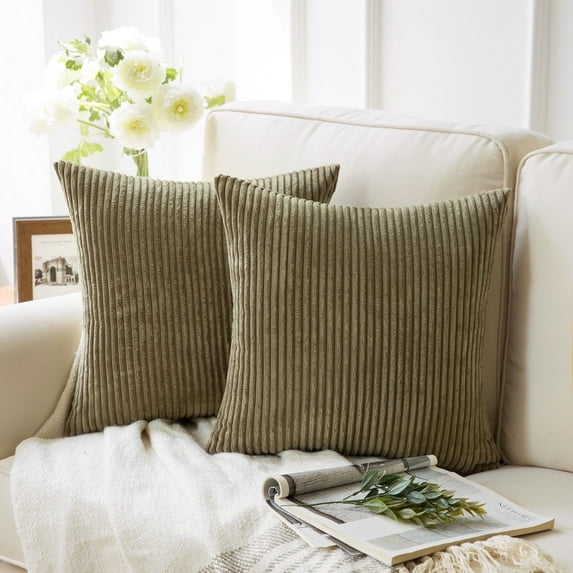 Phantoscope Pillow Covers Set of 2, 22x22 inch, Corduroy Velvet, Light Brown, Decorative Couch Cushion Covers