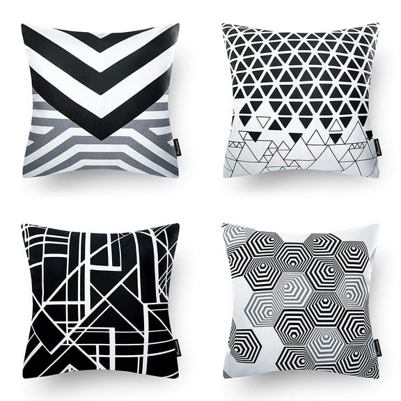 Phantoscope Geometric 100% Cotton Series Decorative Throw Pillow Cover, 18" x 18", Black, 4 Pack