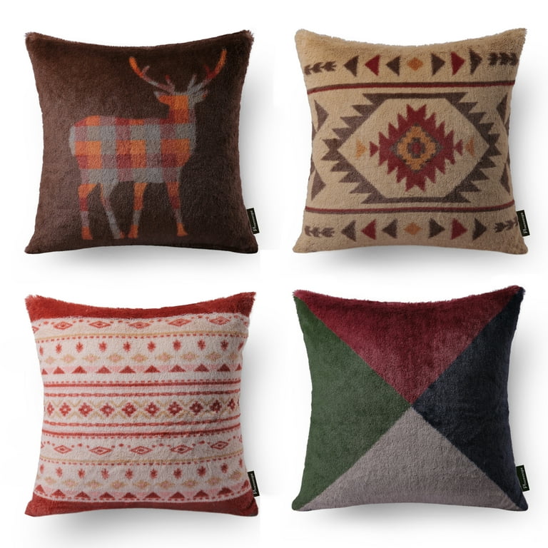 Phantoscope Geometric Series A Faux Fur Vintage Indian Decorative Throw Pillow for Couch 18
