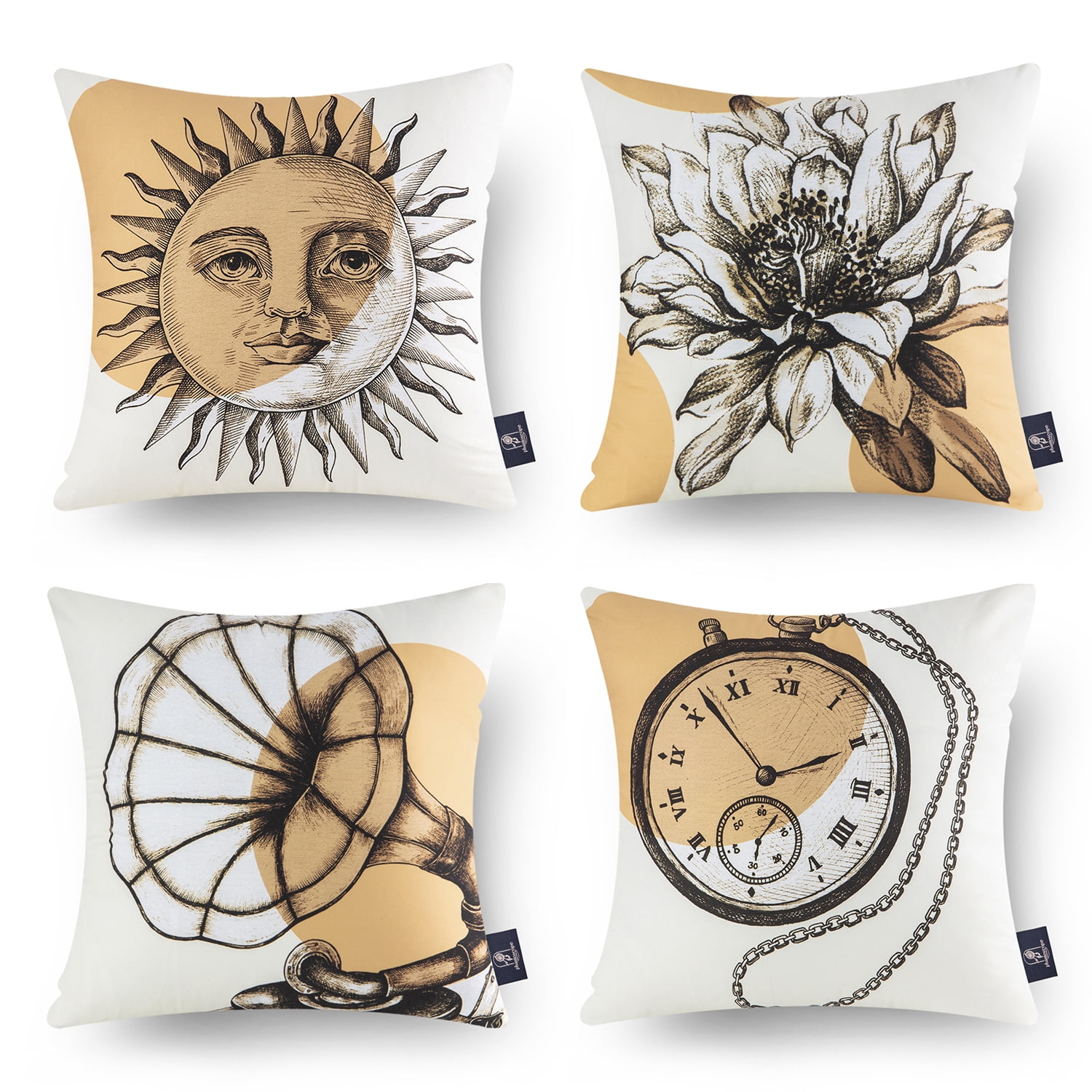 Phantoscope Geometric Series Decorative Throw Pillow Covers, Retro Phonograph, 18" x 18", Set of 4