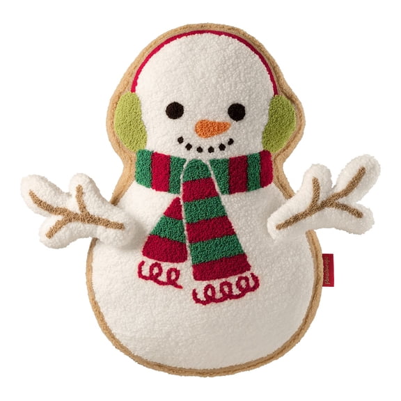 Phantoscope Gingerbread Christmas Throw Pillow, Plush Teddy Snowman Shaped Decorative Pillow with DIY Branch Arms and Earmuffs, Holiday Accent Cushion for Couch Sofa Bed Decor, White, 18 x 12 in