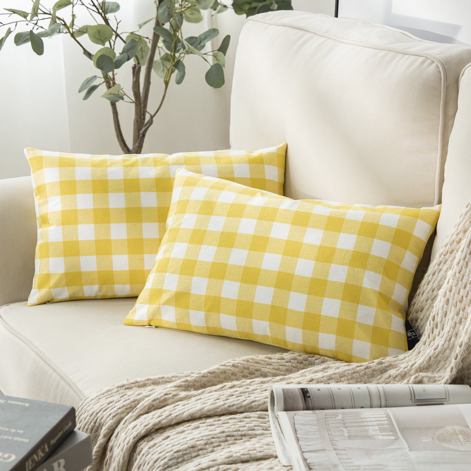 Gingham throw shop pillows