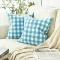 thumbnail image 1 of Phantoscope Gingham Checker Plaid Farmhouse Summer Square Decorative Throw Pillow for Couch, 20" x 20", Blue/White, 2 Pack, 1 of 5
