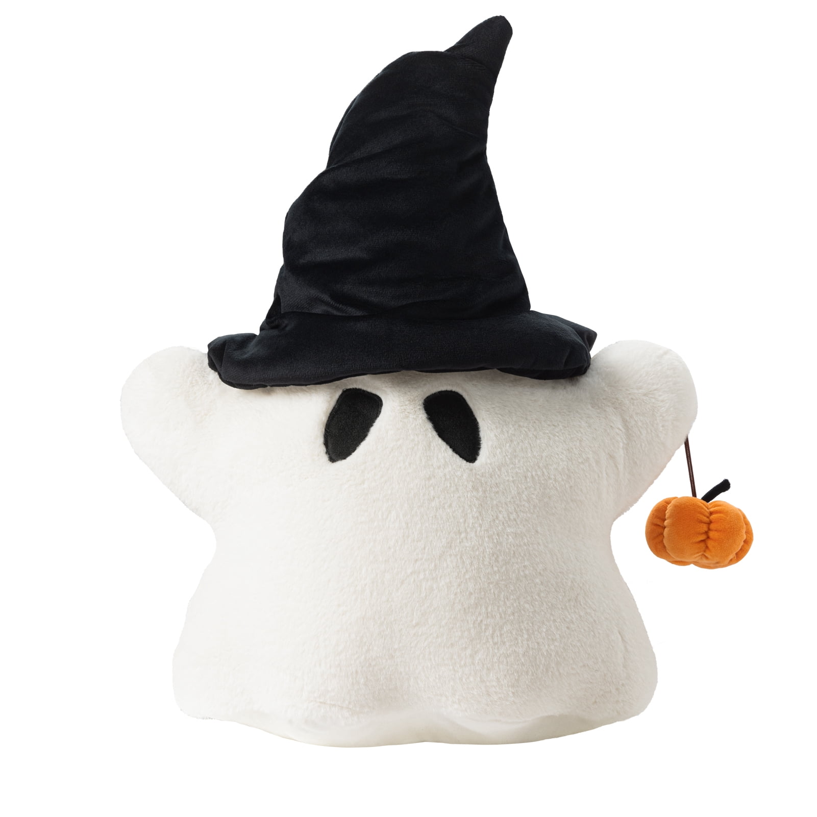 Phantoscope Halloween Ghost Shaped Throw Pillow, 3D Pumpkin Design, Soft Faux Rabbit Fur Decorative Pillow, Spooky Cushion for Couch and Sofa, White, 20 x 16 in