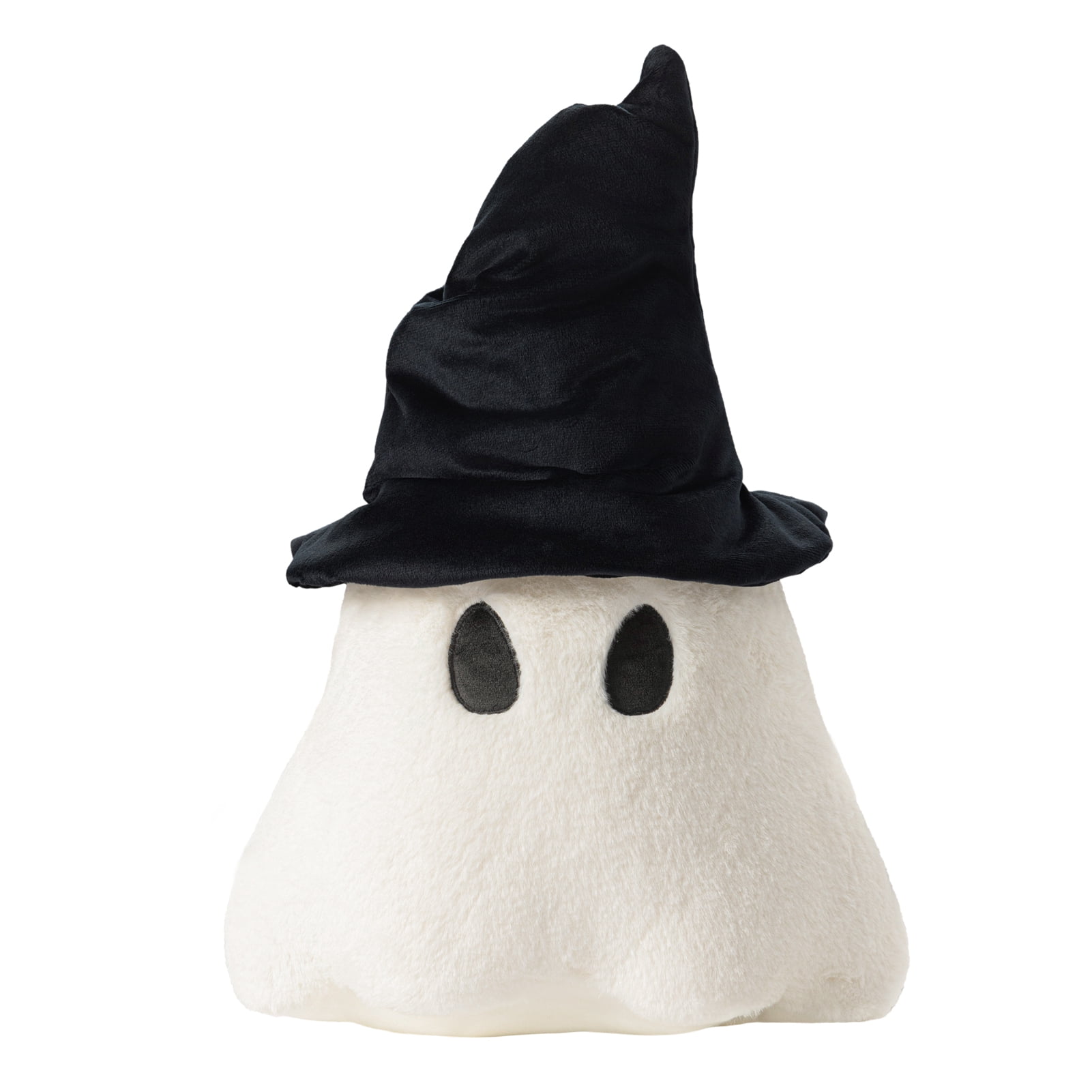 Phantoscope Halloween Ghost Shaped Throw Pillow, Witch Hat Design, Soft Faux Rabbit Fur Decorative Pillow, Spooky Cushion for Couch and Sofa, White, 19 x 14 in