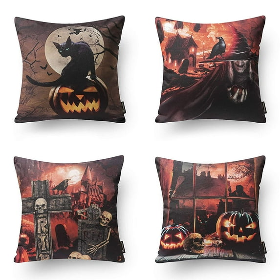 Phantoscope Halloween Holiday Collection Decorative Throw Pillow Covers, 18" x 18", Horror Nights, 4 Pack