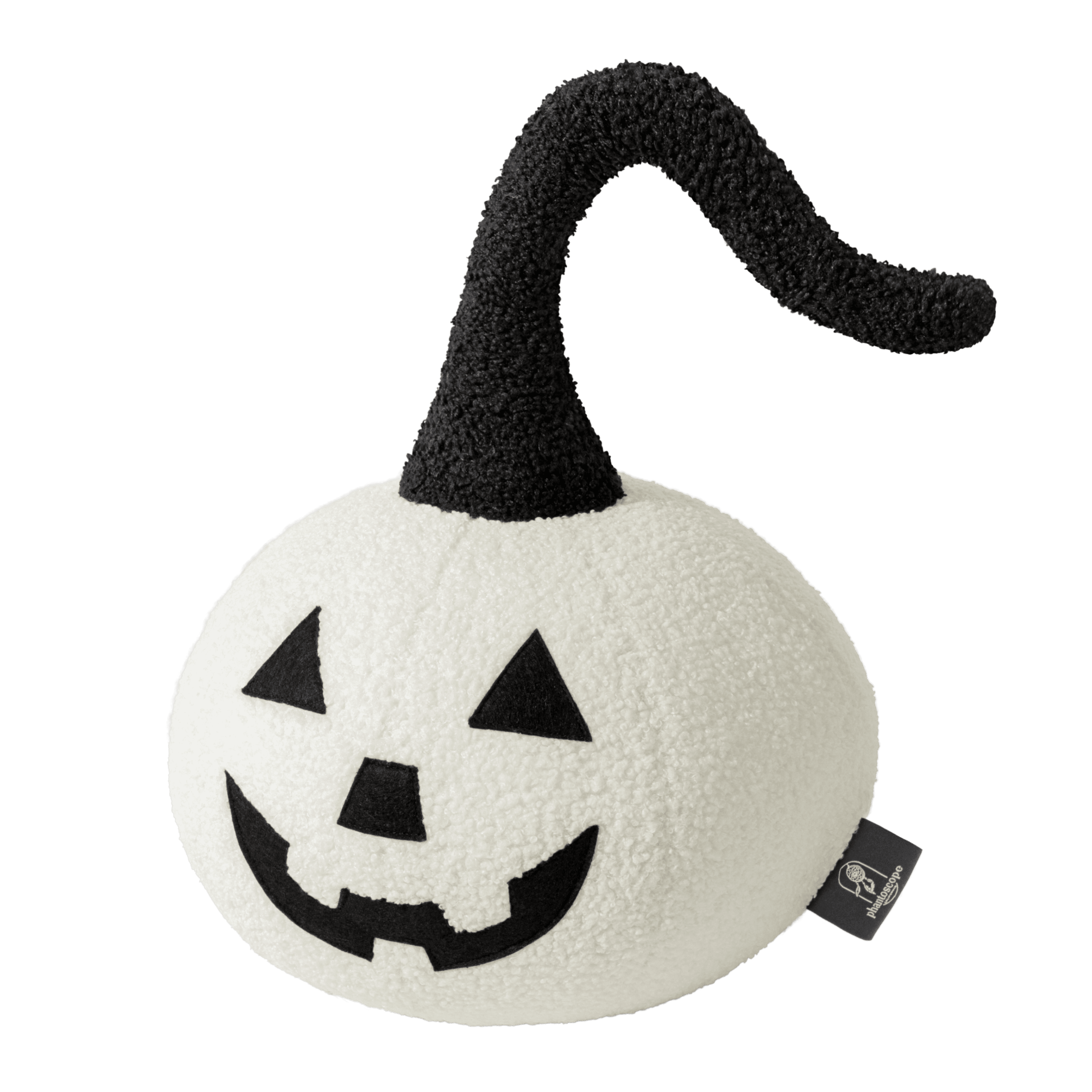 Phantoscope Halloween Pumpkin Shaped Throw Pillow, Jack-o’-Lantern Face, Soft Teddy Fleece Decorative Pillow, Off White, 9.5 x 9.5 in