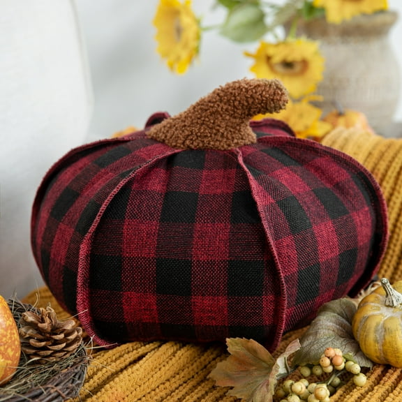 Phantoscope Halloween&Thanksgiving 3D Checker Pumpkin Decorative Throw Pillow, 12" x 6", Red, 1 Pack