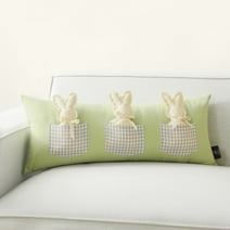 Phantoscope Happy Easter Applique Bunnies Throw Pillow with Triple Detachable Rabbits for Easter Bedroom Sofa Decorations, 12" x 27.5", Light Green, 1 Pack