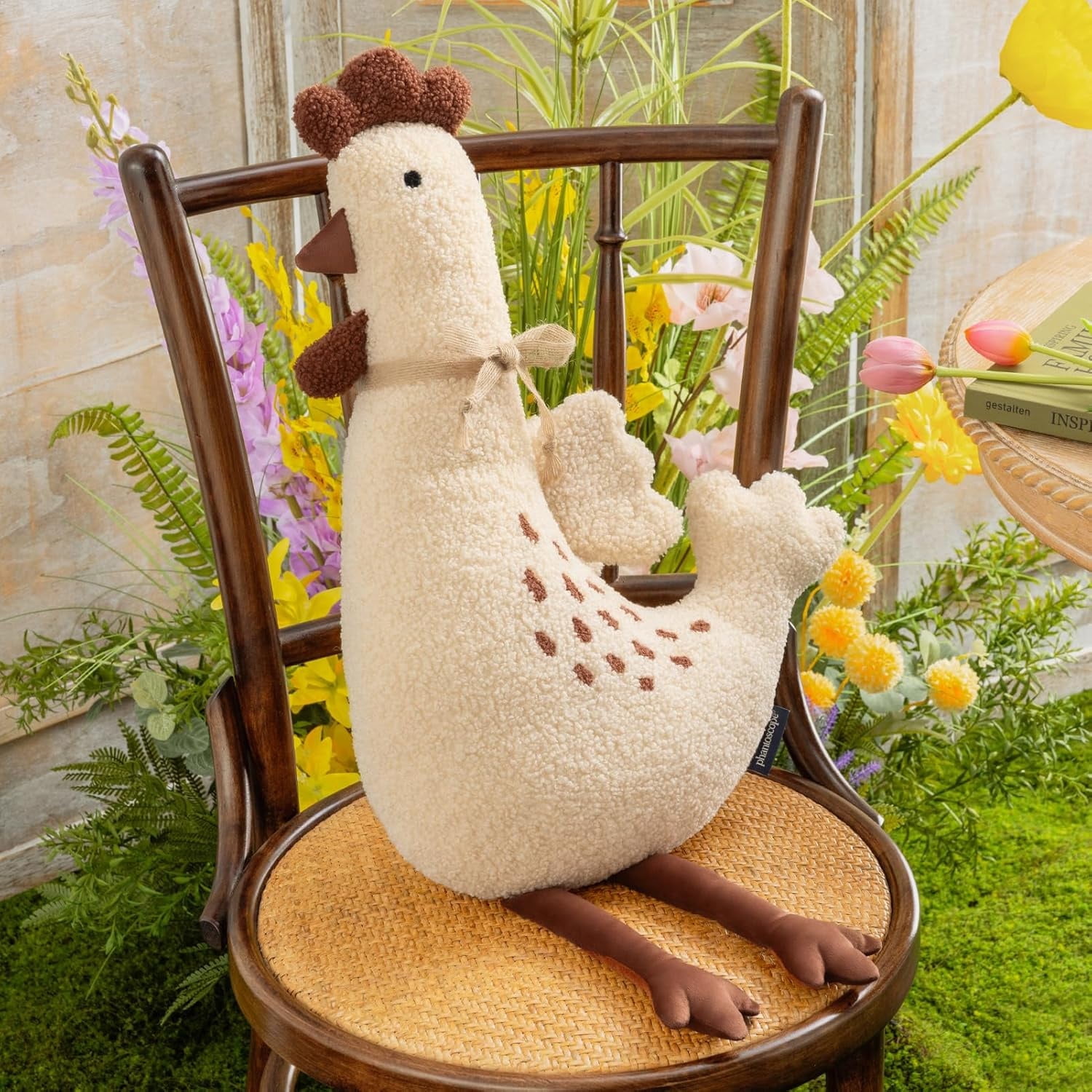 Phantoscope Happy Easter Shaped Soft Teddy Sherpa Hen Throw Pillow with ...