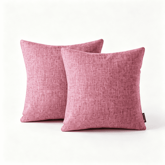 Phantoscope Linen-Look Decorative Throw Pillows with Inserts, 18 x 18 in, Pink, 2 Pack