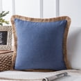thumbnail image 1 of Phantoscope Linen Tassel Trimmed Farmhouse Series Decorative Throw Pillow, 18" x 18", Navy Blue, 1 Pack, 1 of 7