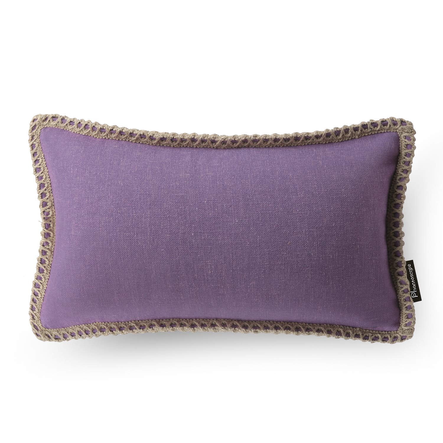 Phantoscope Linen Trimmed Farmhouse Decorative Throw Pillow with Insert, Purple, 12 x 20 in, 1 Pack