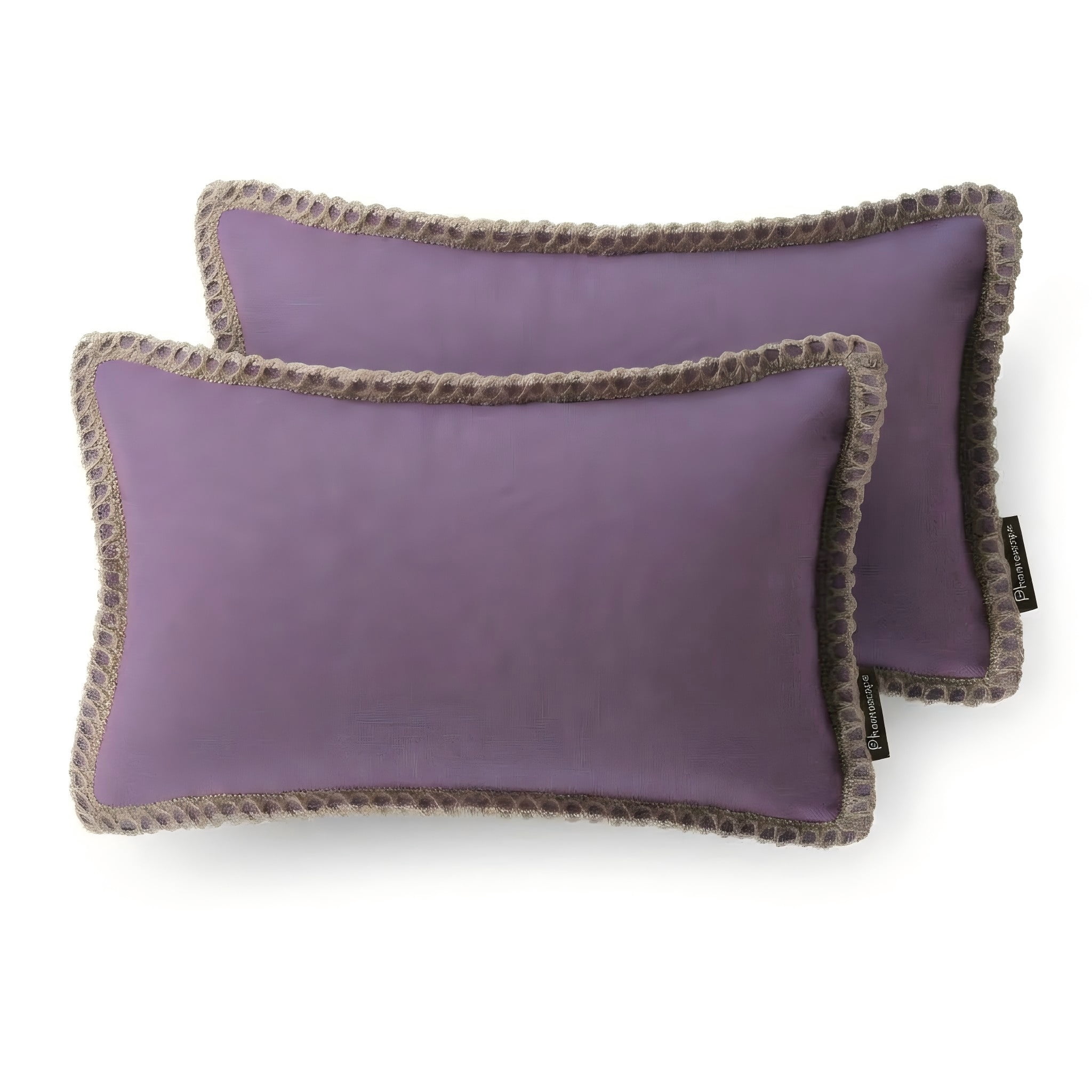 Phantoscope Linen Trimmed Farmhouse Decorative Throw Pillows with Inserts, Purple, 12 x 20 in, 2 Pack