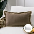 thumbnail image 1 of Phantoscope Linen Trimmed Farmhouse Series Decorative Throw Pillow, 12" x 20", Brown, 1 Pack, 1 of 5