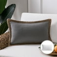 thumbnail image 1 of Phantoscope Linen Trimmed Farmhouse Series Decorative Throw Pillow, 12" x 20", Gray, 1 Pack, 1 of 6