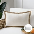 thumbnail image 1 of Phantoscope Linen Trimmed Farmhouse Series Decorative Throw Pillow, 12" x 20", Off White, 1 Pack, 1 of 5