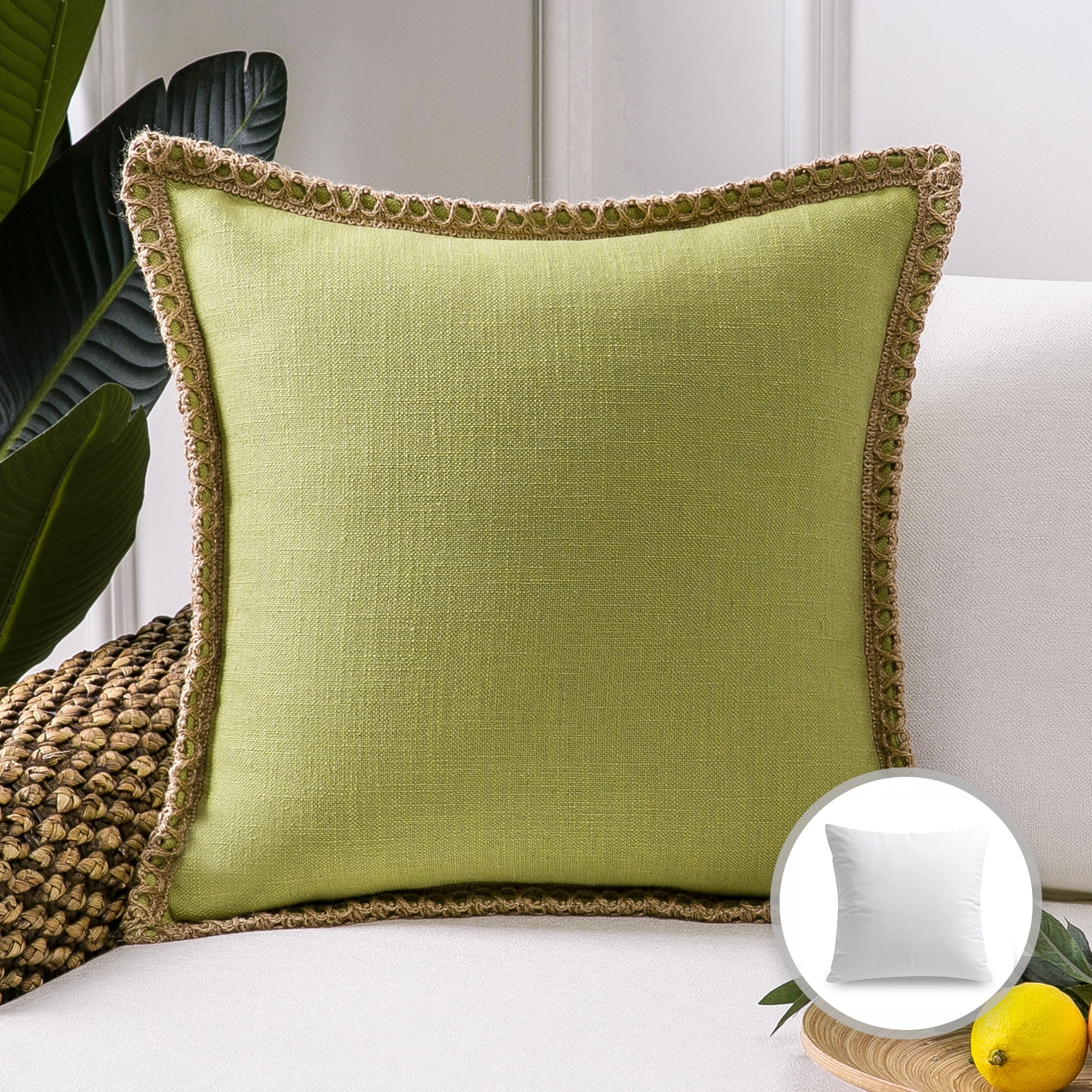 Phantoscope Linen Trimmed Farmhouse Series Decorative Throw Pillow, 18" x 18", Water Green, 1 Pack - Walmart.com
