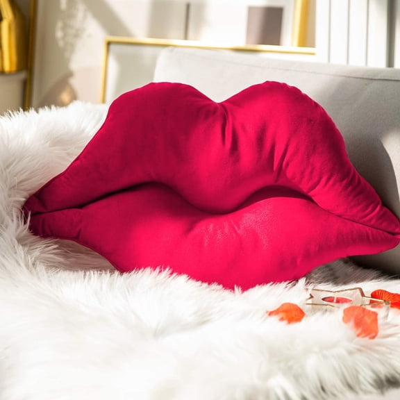 Phantoscope Lips Throw Pillows Smooth Soft Velvet Cushion with Insert Included, Decorative Lumbar Pillow for Couch Bed Living Room, Pink, 24 x 12 Inches