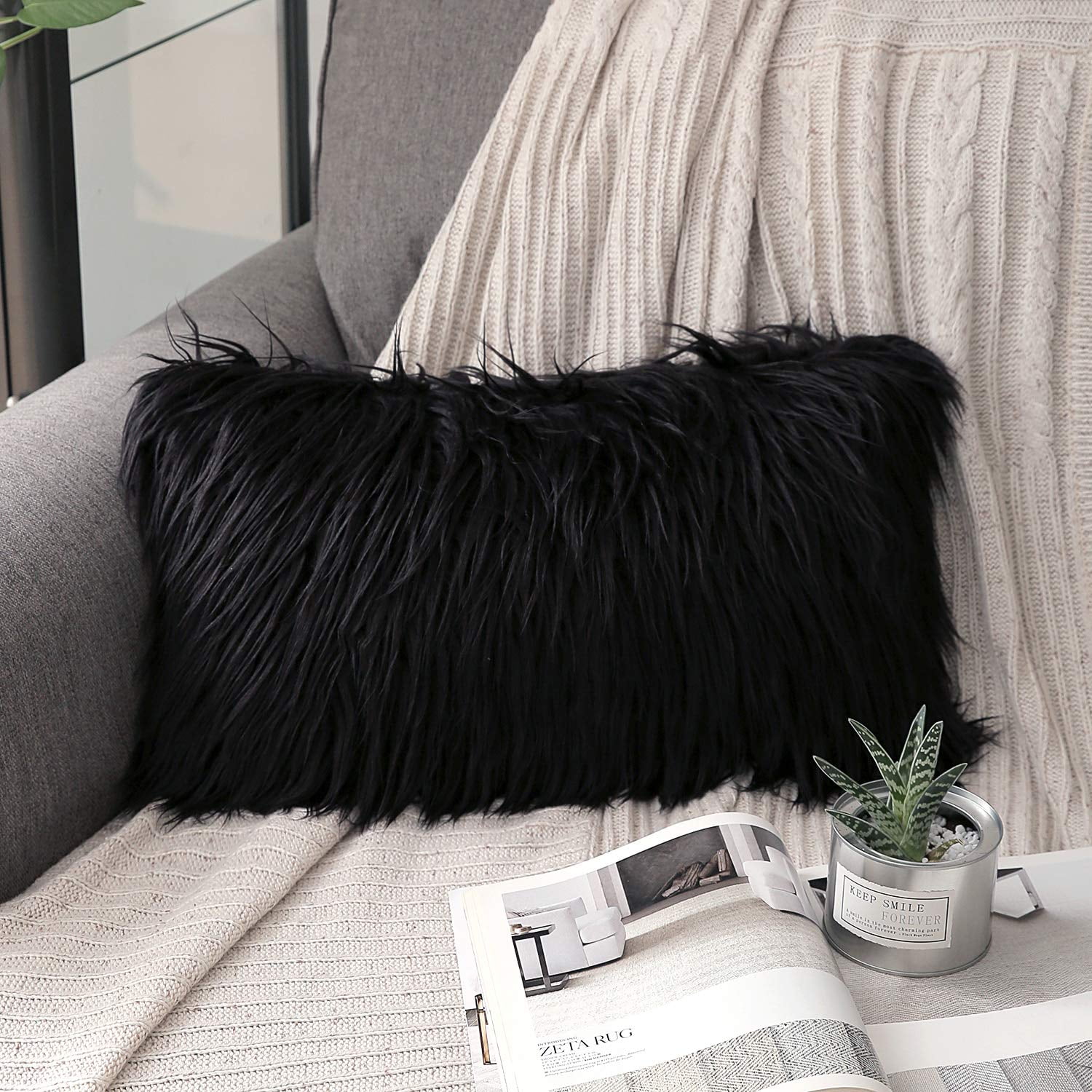 Big black fluffy pillows online