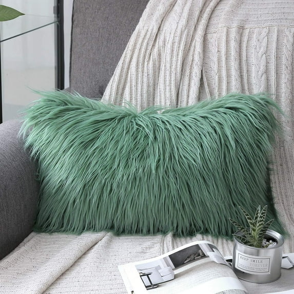 Phantoscope Merino Style Faux Fur Series Decorative Throw Pillow, 12" x 20", Green, 1 Pack