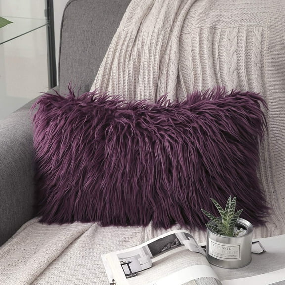 Phantoscope Merino Style Faux Fur Series Decorative Throw Pillow, 12" x 20", Purple, 1 Pack