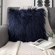 Phantoscope Merino Style Faux Fur Series Decorative Throw Pillow, 18" x 18", Navy Blue, 1 Pack