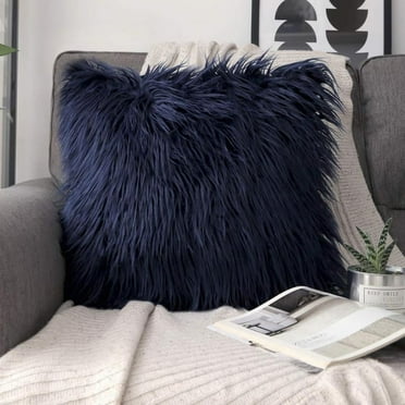 Phantoscope Merino Style Faux Fur Series Decorative Throw Pillow, 18" x 18", Navy Blue, 1 Pack