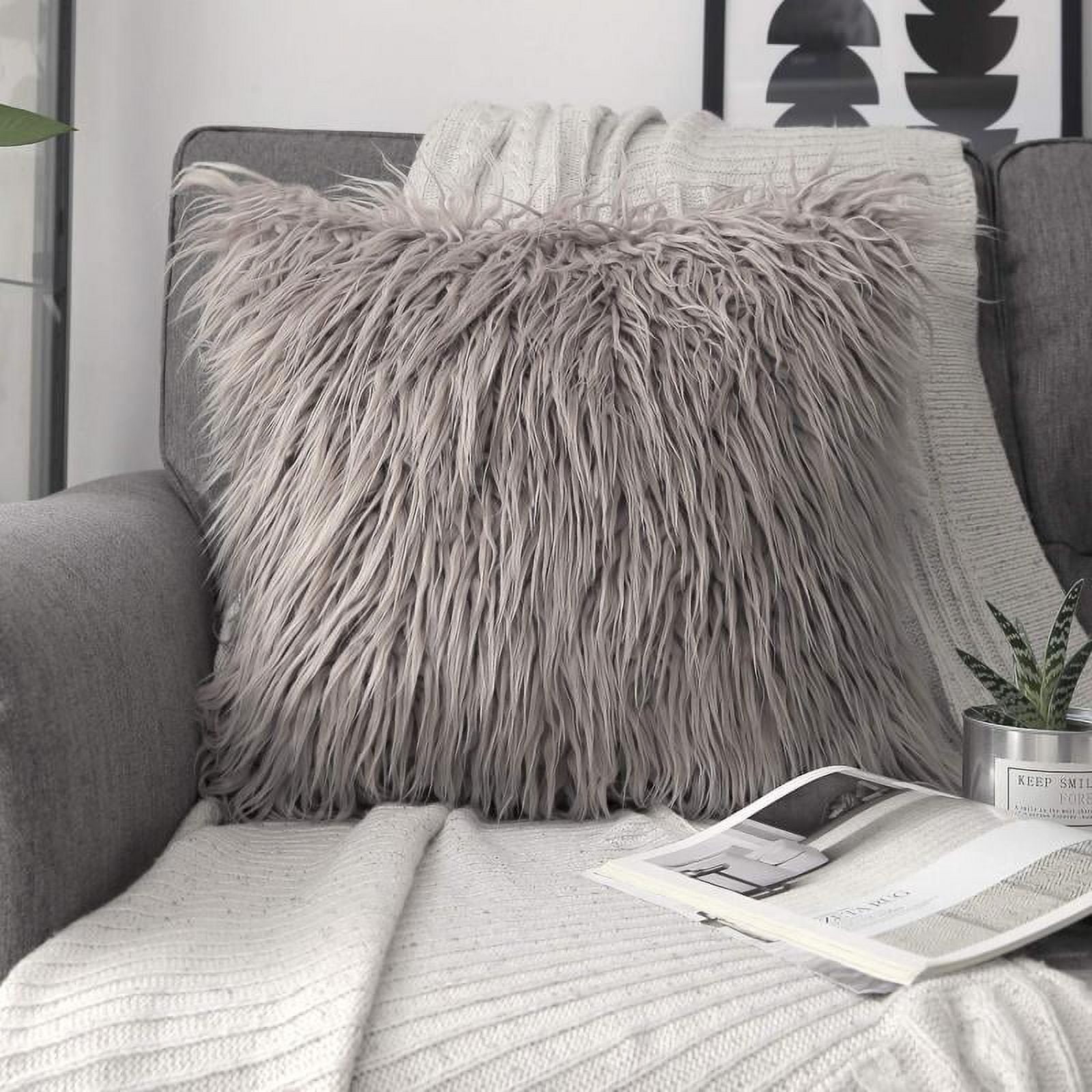 Phantoscope Merino Style Faux Fur Series Decorative Throw Pillow, 20" x 20", Beige, 1 Pack