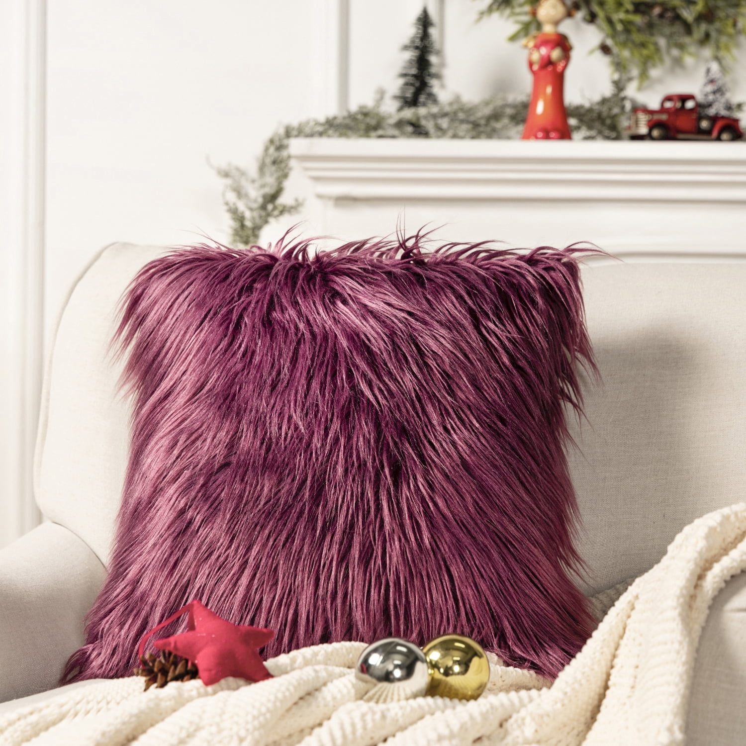 Phantoscope Plush Faux Fur Full Throw Pillow with Insert, 12x20, Pink, 1  Pack