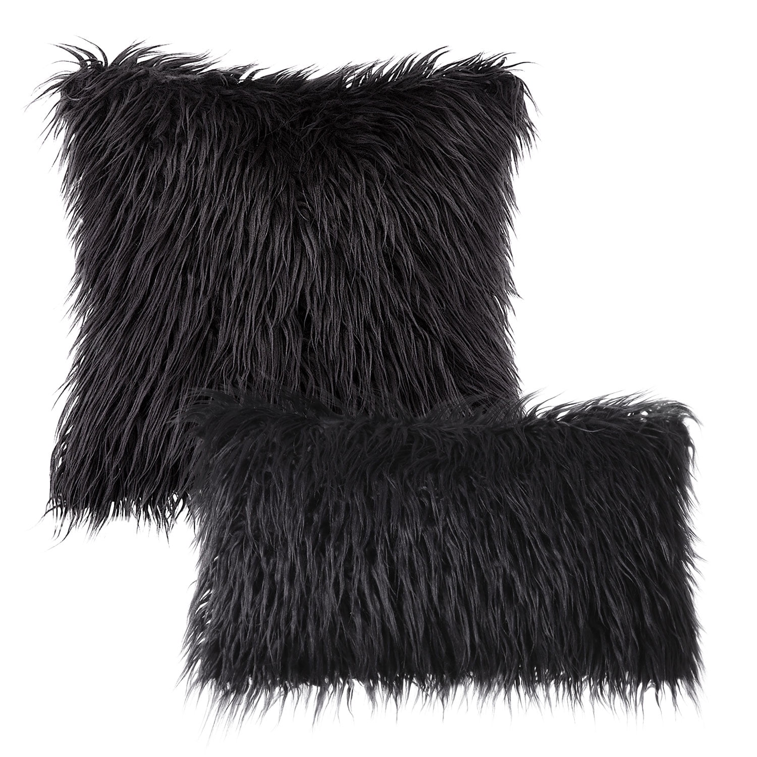 Phantoscope Merino Style Faux Fur Series Decorative Throw Pillow Bundle, 12" x 20"/18" x 18", Black, 2 Pack