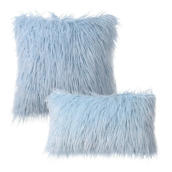 Phantoscope Merino Style Faux Fur Series Decorative Throw Pillow Bundle, 12" x 20"/18" x 18", Light Blue, 2 Pack
