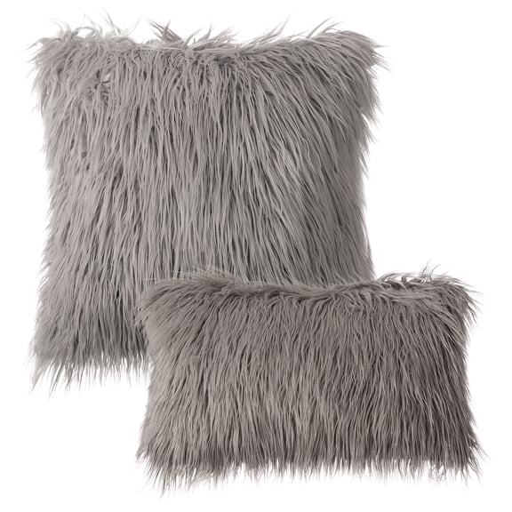 Phantoscope Merino Style Faux Fur Series Decorative Throw Pillow Bundle, 12" x 20"/20" x 20", Gray, 2 Pack