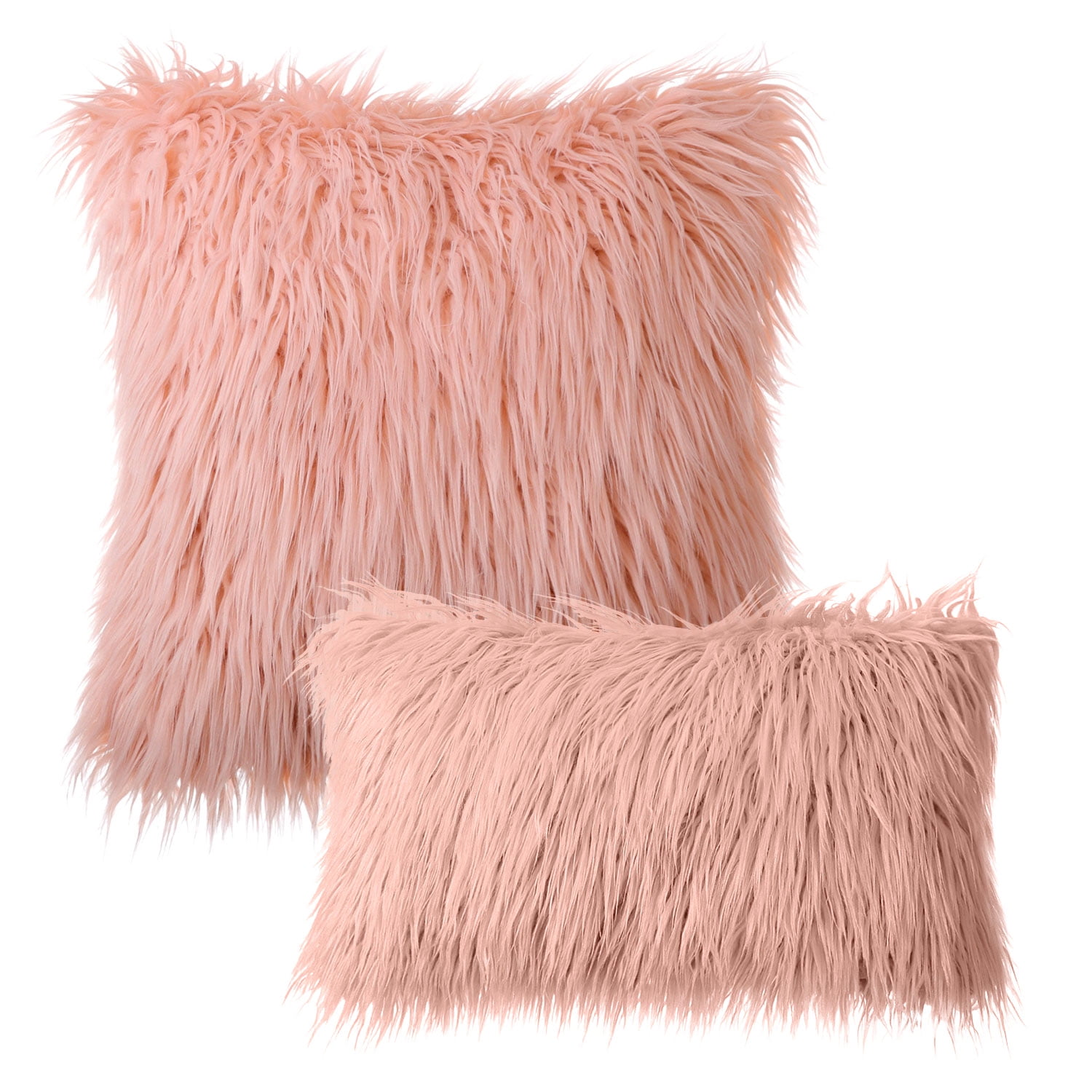 Phantoscope Merino Style Faux Fur Series Decorative Throw Pillow Bundle, 12" x 20"/20" x 20", Orange, 2 Pack
